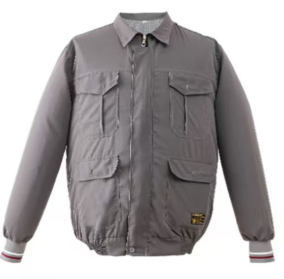 Gray functional jacket shell shown as an apparel construction reference